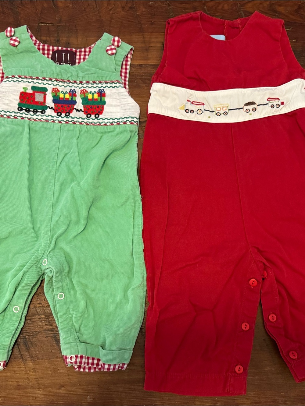 Green Train Smocked Corduroy Romper - Kids